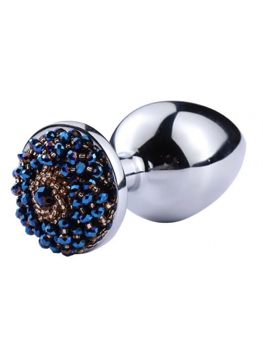 Серебристая анальная пробка с синим бисером - 6,8 см. - Vandersex - купить с доставкой в Москве