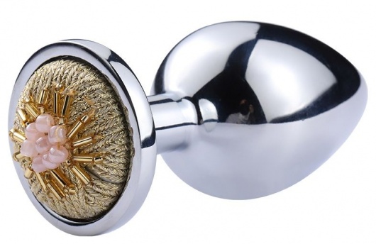Серебристая анальная пробка с золотистым декором - 8,1 см. - Vandersex - купить с доставкой в Москве