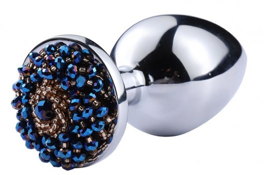 Серебристая анальная пробка с синим бисером - 8,1 см. - Vandersex - купить с доставкой в Москве