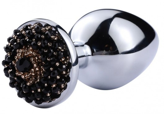 Серебристая анальная пробка с черным бисером - 8,1 см. - Vandersex - купить с доставкой в Москве