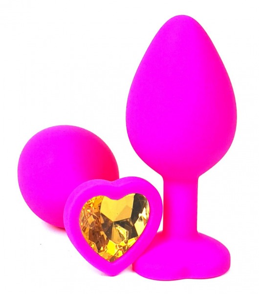 Розовая силиконовая пробка с оранжевым кристаллом-сердцем - 8,5 см. - Vandersex - купить с доставкой в Москве
