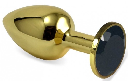 Золотистая анальная пробка с черным кристаллом - 8 см. - Vandersex - купить с доставкой в Москве