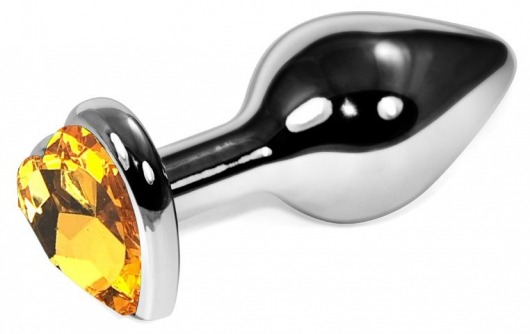 Серебристая анальная пробочка с оранжевым кристаллом-сердцем - 9 см. - Vandersex - купить с доставкой в Москве
