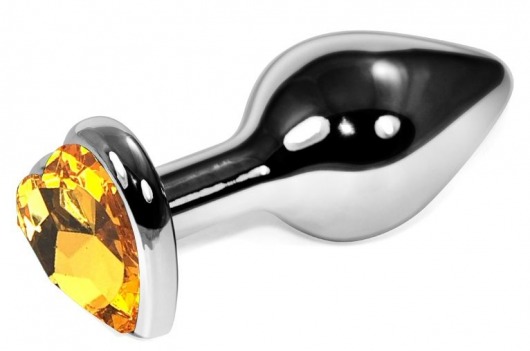 Серебристая анальная пробка с оранжевым кристаллом-сердцем - 9 см. - Vandersex - купить с доставкой в Москве
