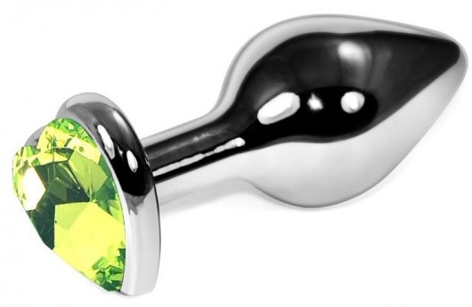 Серебристая коническая анальная пробка с лаймовым кристаллом-сердцем - 9 см. - Vandersex - купить с доставкой в Москве