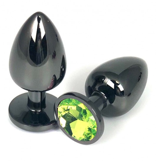 Черная металлическая анальная пробка с лаймовым стразом - 7,5 см. - Vandersex - купить с доставкой в Москве