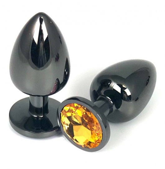 Черная металлическая анальная пробка с оранжевым стразом - 7,5 см. - Vandersex - купить с доставкой в Москве