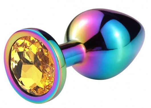 Разноцветная гладкая анальная пробка с оранжевым кристаллом - 7,5 см. - Vandersex - купить с доставкой в Москве