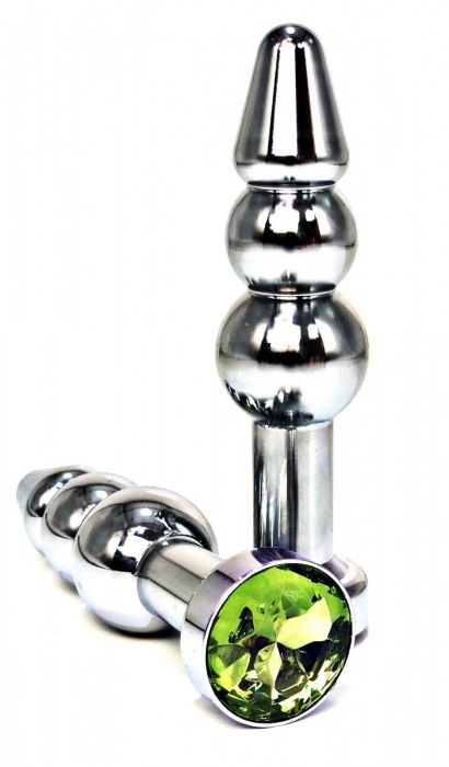 Серебристая коническая анальная пробка-ёлочка с лаймовым кристаллом - 11 см. - Vandersex - купить с доставкой в Москве