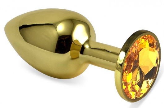 Золотистая анальная пробка с оранжевым кристаллом - 8,5 см. - Vandersex - купить с доставкой в Москве