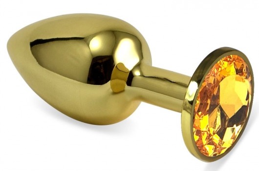 Золотистая анальная пробка с оранжевым кристаллом - 6,5 см. - Vandersex - купить с доставкой в Москве