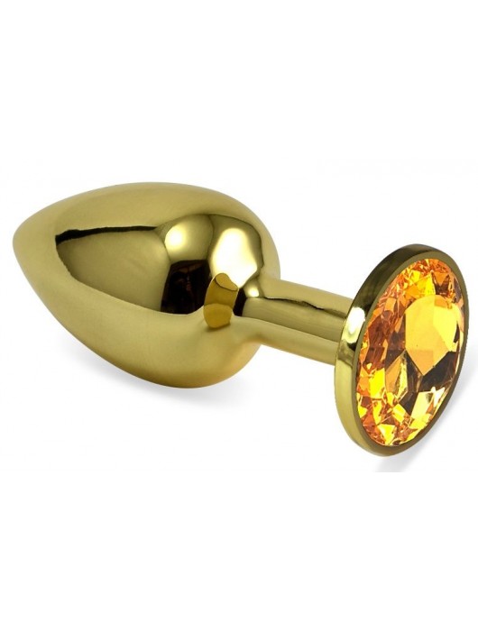 Золотистая анальная пробка с оранжевым кристаллом - 6 см. - Vandersex - купить с доставкой в Москве