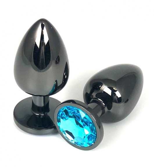 Черная металлическая анальная пробка с голубым стразом - 7,5 см. - Vandersex - купить с доставкой в Москве