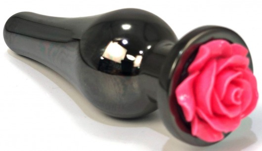 Черная удлиненная анальная пробка с коралловой розой - 12,5 см. - Vandersex - купить с доставкой в Москве