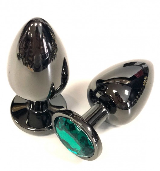 Черная металлическая анальная пробка с зеленым стразом - 9 см. - Vandersex - купить с доставкой в Москве