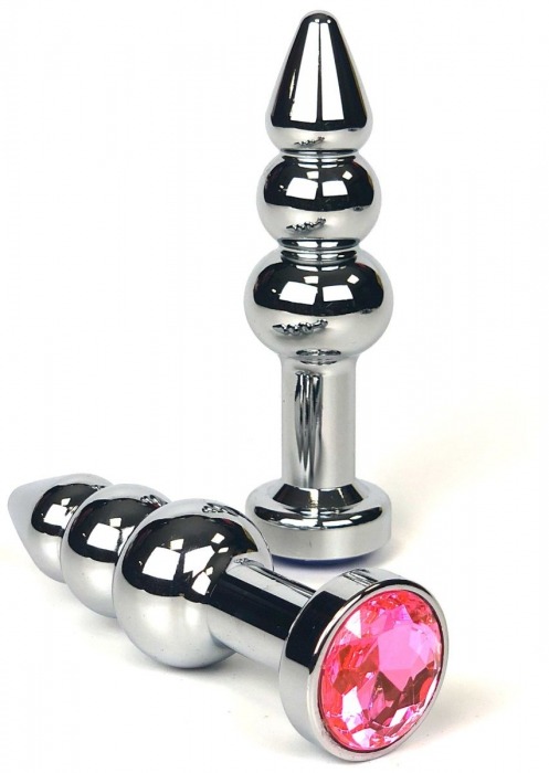 Серебристая анальная ёлочка с нежно-розовым кристаллом - 11 см. - Vandersex - купить с доставкой в Москве