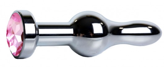 Серебристая каплевидная анальная пробка с нежно-розовым кристаллом - 10,5 см. - Vandersex - купить с доставкой в Москве