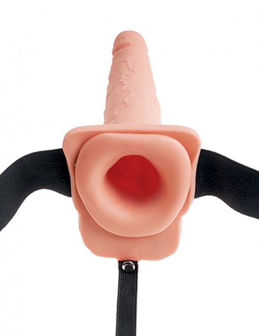Телесный полый страпон с имитацией эякуляции 7.5  Hollow Squirting Strap-On with Balls Flesh - 21,6 см. - Pipedream - купить с доставкой в Москве