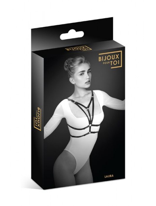 Черная упряжь на грудь Laura - Bijoux Pour Toi - купить с доставкой в Москве