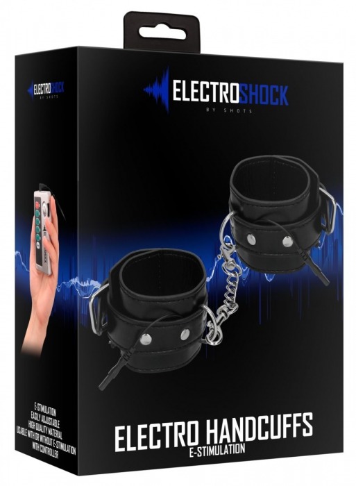 Черные наручники с электростимуляцией Electro Handcuffs - Shots Media BV - купить с доставкой в Москве