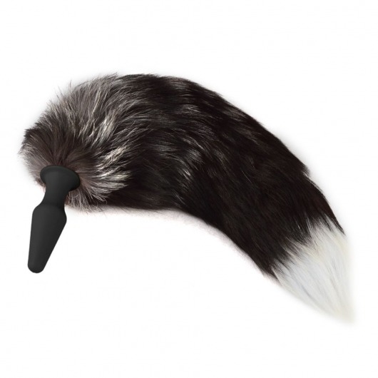 Черная силиконовая анальная пробка с хвостом чернобурой лисы - размер S - Vandersex