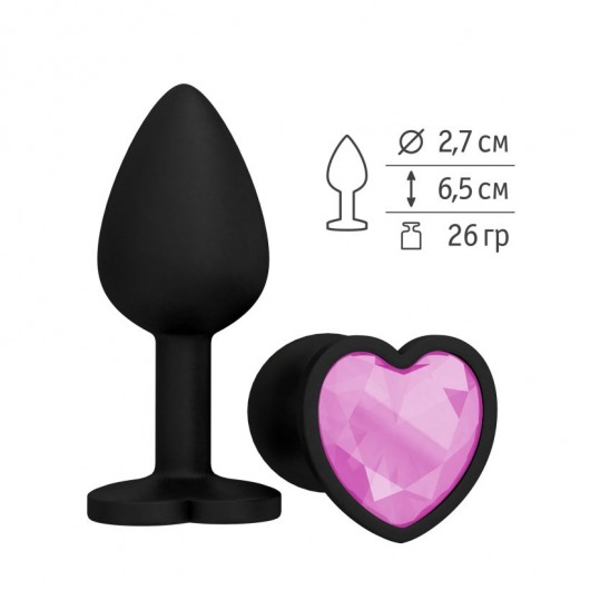 Черная силиконовая пробка с розовым кристаллом - 7,3 см. - Джага-Джага - купить с доставкой в Москве
