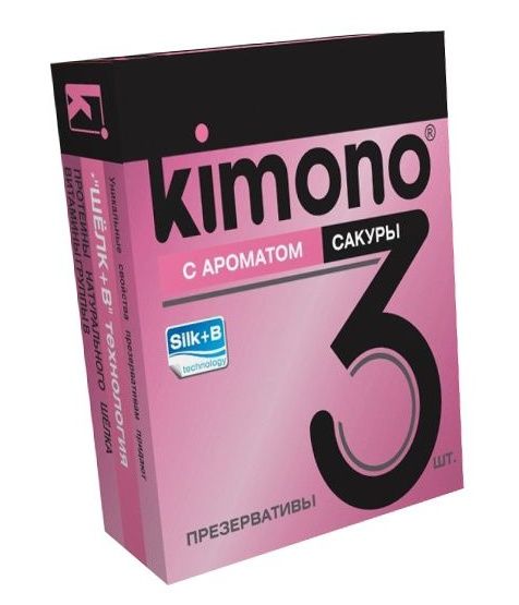 Презервативы KIMONO с ароматом сакуры - 3 шт. - Kimono - купить с доставкой в Москве