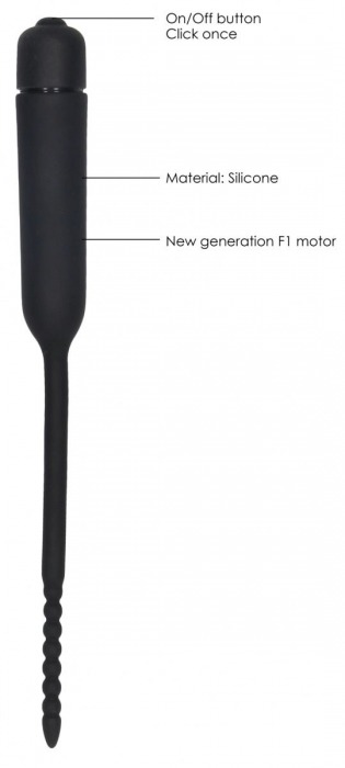 Черный стимулятор уретры с вибрацией Silicone Vibrating Bullet Plug With Beaded Tip - Shots Media BV - купить с доставкой в Москве