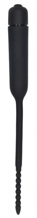 Черный стимулятор уретры с вибрацией Silicone Vibrating Bullet Plug With Beaded Tip - Shots Media BV - купить с доставкой в Москве