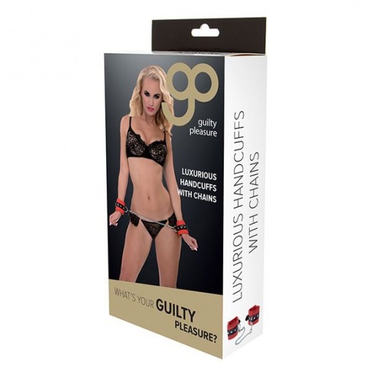 Красно-чёрные наручники на металлической цепочке - Blush Novelties - купить с доставкой в Москве