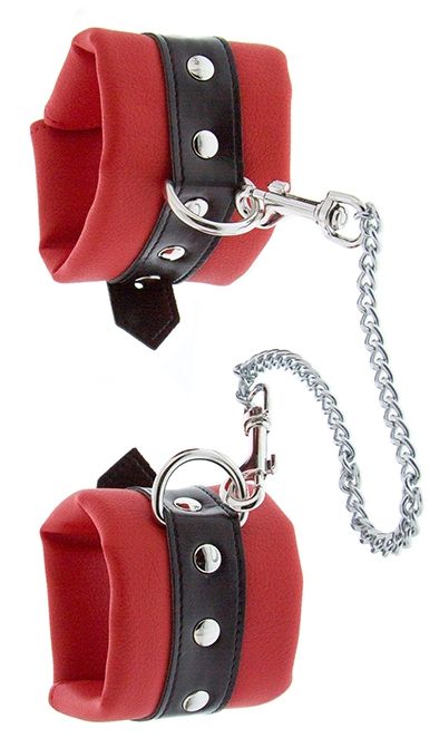 Красно-чёрные наручники на металлической цепочке - Blush Novelties - купить с доставкой в Москве