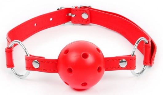 Красный кляп-шарик на регулируемом ремешке с кольцами - Bior toys - купить с доставкой в Москве
