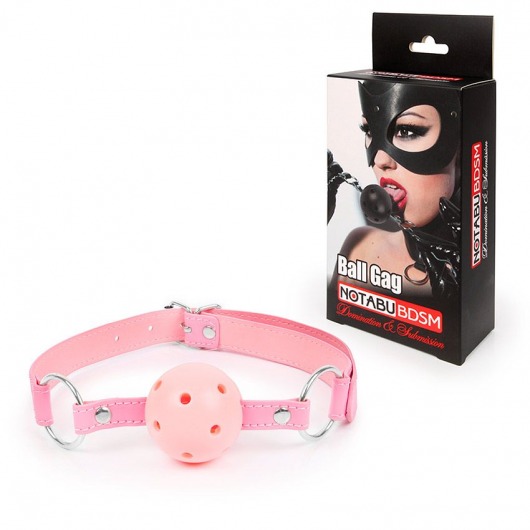 Розовый кляп-шарик на регулируемом ремешке с кольцами - Bior toys - купить с доставкой в Москве