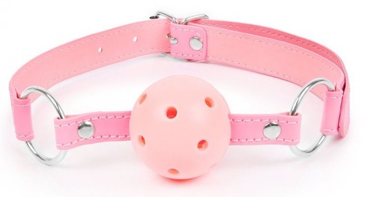 Розовый кляп-шарик на регулируемом ремешке с кольцами - Bior toys - купить с доставкой в Москве