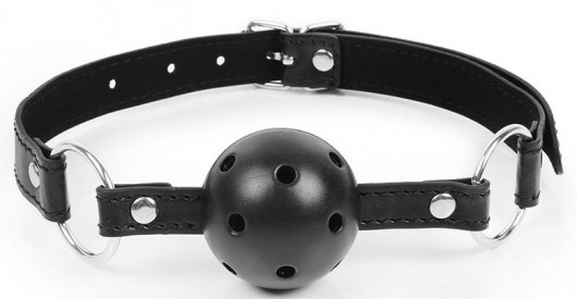 Черный кляп-шарик на регулируемом ремешке с кольцами - Notabu - купить с доставкой в Москве