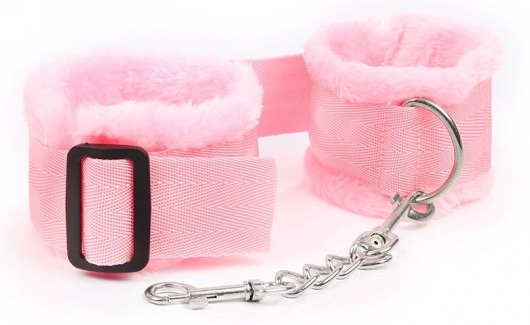 Розовые меховые наручники на регулируемых черных пряжках - Bior toys - купить с доставкой в Москве