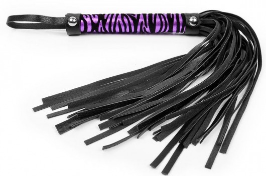 Черная многохвостовая плеть с круглой фиолетовой ручкой-зеброй - 39 см. - Notabu - купить с доставкой в Москве