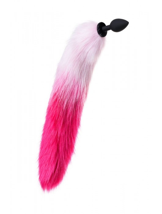 Черная анальная втулка с бело-розовым хвостиком - размер S - POPO Pleasure