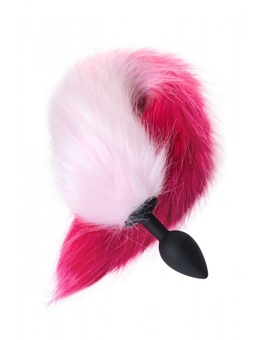 Черная анальная втулка с бело-розовым хвостиком - размер S - POPO Pleasure