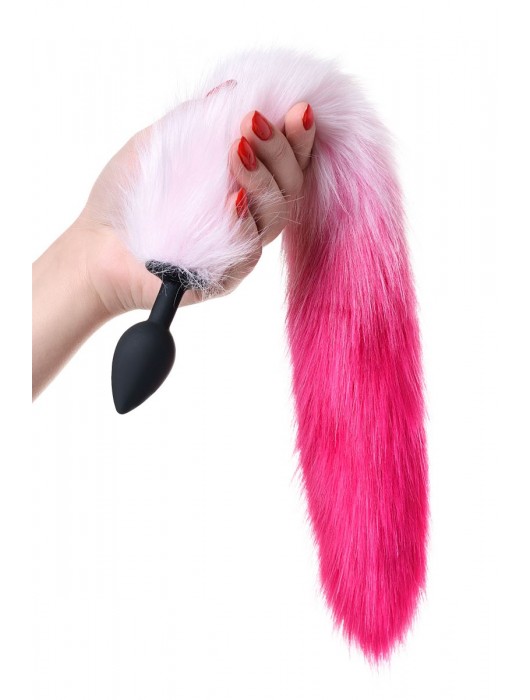 Черная анальная втулка с бело-розовым хвостиком - размер S - POPO Pleasure