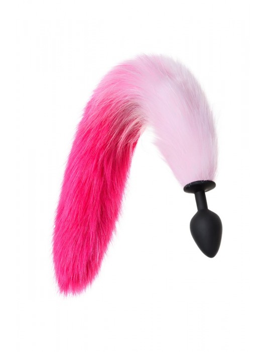 Черная анальная втулка с бело-розовым хвостом - размер M - POPO Pleasure