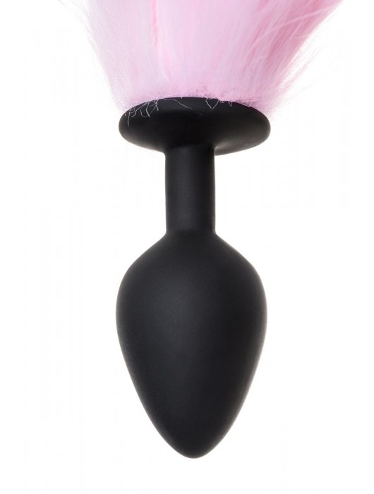Черная анальная втулка с бело-розовым хвостом - размер M - POPO Pleasure