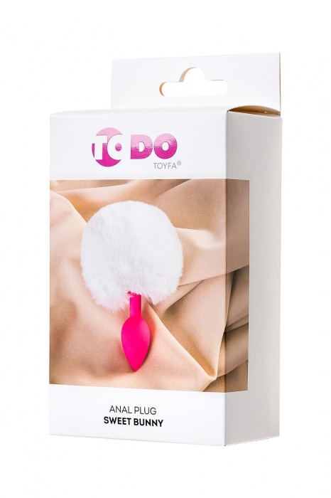 Розовая анальная втулка Sweet bunny с белым пушистым хвостиком - ToyFa
