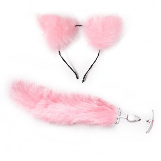 Розовый игровой набор: ободок с ушками и анальная пробка с хвостиком - Bior toys - купить с доставкой в Москве
