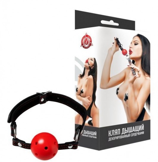 Черный дышащий кляп с красным шариком - Джага-Джага - купить с доставкой в Москве