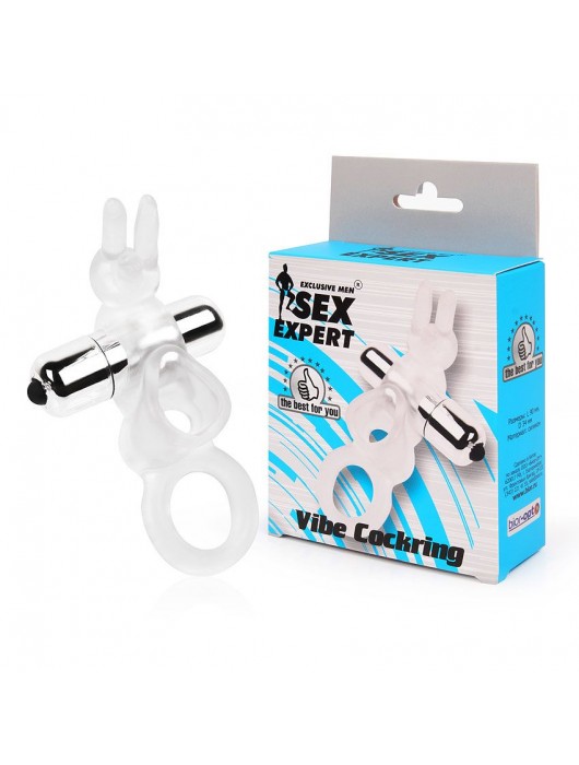 Прозрачное эрекционное виброкольцо с усиками - Sex Expert - в Москве купить с доставкой