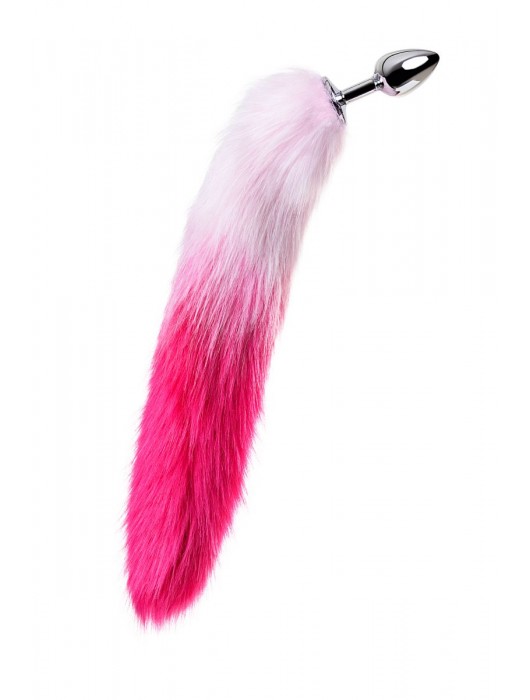 Серебристая анальная втулка с бело-розовым хвостом - размер S - ToyFa - купить с доставкой в Москве