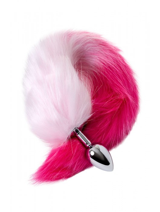 Серебристая анальная втулка с бело-розовым хвостом - размер S - ToyFa - купить с доставкой в Москве