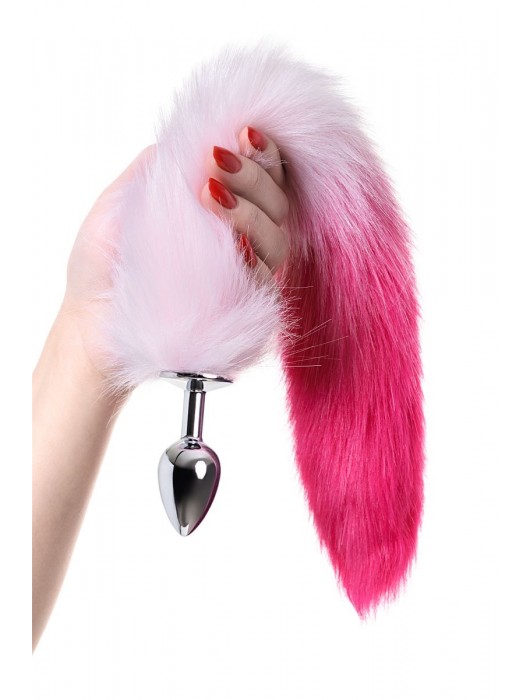 Серебристая анальная втулка с бело-розовым хвостом - размер S - ToyFa - купить с доставкой в Москве