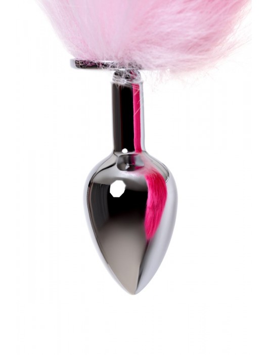 Серебристая анальная втулка с бело-розовым хвостом - размер S - ToyFa - купить с доставкой в Москве